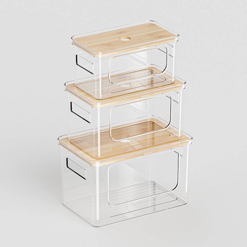 Transparent Garbage Bag Storage Box, Household Simple Large-Capacity Bamboo Lid Storage Box, Plastic Double-Handle, Direct From Manufacturer - Image 1